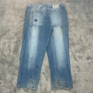 Enyce Baggy Jeans Mens 40 (Fit 40x32) Blue Y2K Hip Hop Studded Distressed Denim